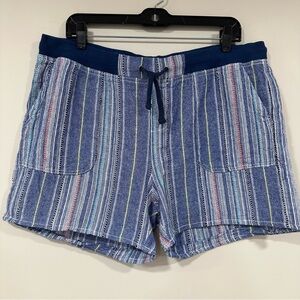 DASH Linen Blend Textured Stripe Drawstring Blue Shorts Size Large